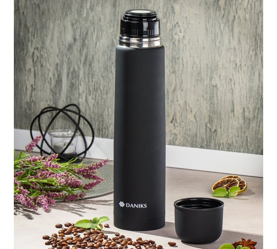 Термос DANIKS нерж, 1.2 л, узк.горл, колба нерж, черный софт, sl-120zn-black-soft 449143