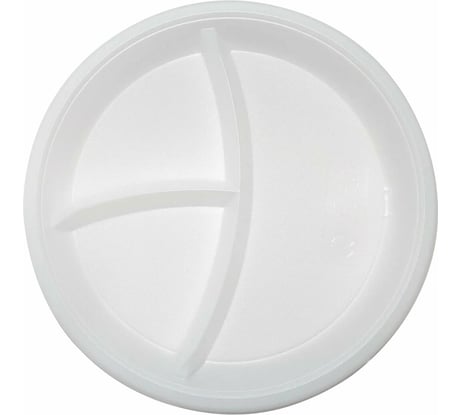 Одноразовые тарелки LAIMA 3-х секционные, комплект 100 шт., 210 мм, белые, пс, холодное/горячее, бюджет 608771