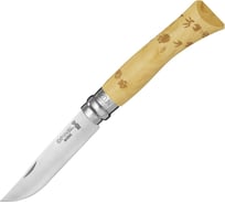 Нож, нержавеющая сталь, рукоять самшит, гравировка следы Opinel №7 Nature 1550