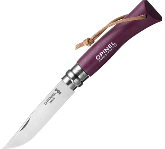 Нож, нержавеющая сталь, кожаный темляк, фиолетовый Opinel №7 Trekking 1444 1
