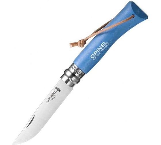Нож, нержавеющая сталь, кожаный темляк, синий Opinel №7 Trekking 1441