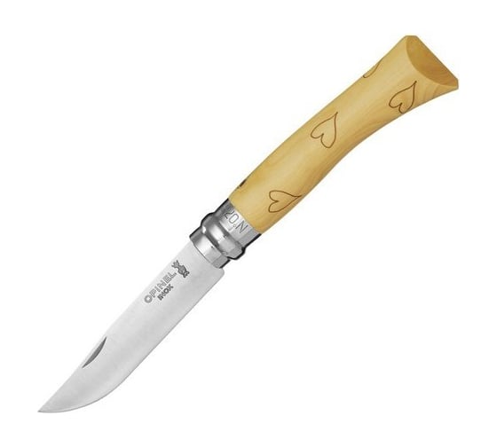 Нож, нержавеющая сталь, рукоять самшит, гравировка сердца Opinel №7 Nature 1548