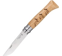 Нож №8, нержавеющая сталь, рукоять дуб, гравировка олени Opinel Animalia 1620
