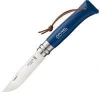Нож №8, нержавеющая сталь, кожаный темляк, синий Opinel Trekking 1704