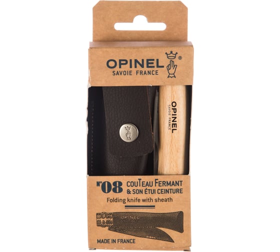 Нож №8, нержавеющая сталь, рукоять из бука, чехол, картонная коробка Opinel 1089