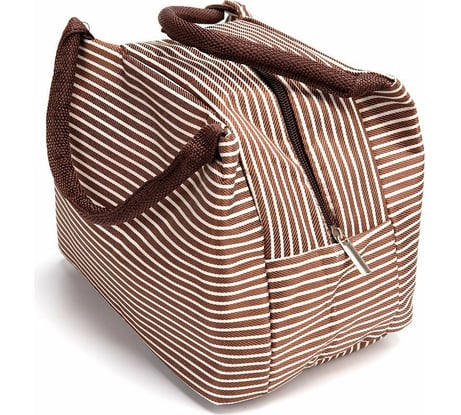 Термосумка для ланч-бокса в полоску BRADEX Горячий обед, коричневая TK 0265