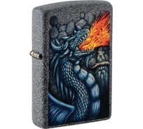 Зажигалка Zippo Fiery Dragon с покрытием Iron Stone, латунь/сталь, серая, матовая, 38x13x57 мм 49776