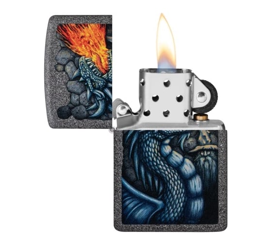 Зажигалка Zippo Fiery Dragon с покрытием Iron Stone, латунь/сталь, серая, матовая, 38x13x57 мм 49776