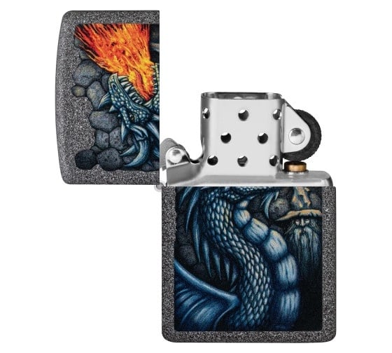 Зажигалка Zippo Fiery Dragon с покрытием Iron Stone, латунь/сталь, серая, матовая, 38x13x57 мм 49776