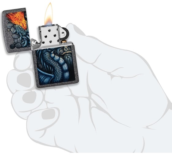 Зажигалка Zippo Fiery Dragon с покрытием Iron Stone, латунь/сталь, серая, матовая, 38x13x57 мм 49776