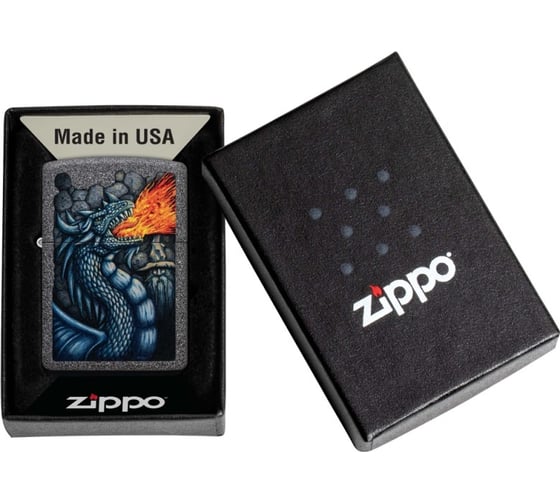 Зажигалка Zippo Fiery Dragon с покрытием Iron Stone, латунь/сталь, серая, матовая, 38x13x57 мм 49776