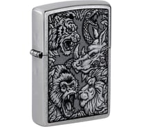 Зажигалка Zippo Jungle Design с покрытием Street Chrome, латунь/сталь, серебристая, 38x13x57 мм 48567