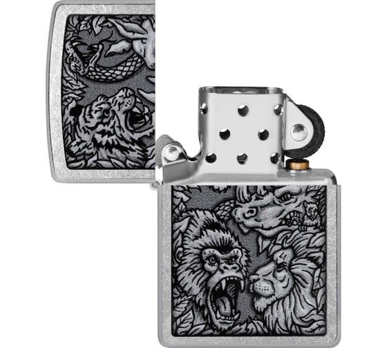 Зажигалка Zippo Jungle Design с покрытием Street Chrome, латунь/сталь, серебристая, 38x13x57 мм 48567