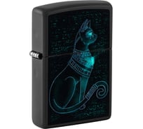 Зажигалка Zippo Spiritual Cat с покрытием Black Light, латунь/сталь, черная, матовая 38x13x57 мм 48582