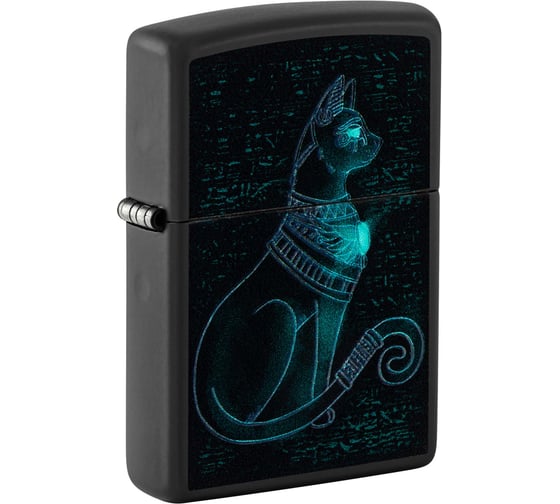 Зажигалка Zippo Spiritual Cat с покрытием Black Light, латунь/сталь, черная, матовая 38x13x57 мм 48582
