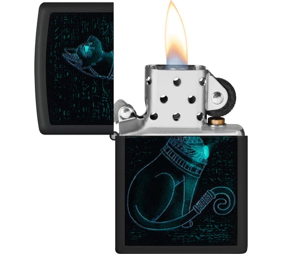 Зажигалка Zippo Spiritual Cat с покрытием Black Light, латунь/сталь, черная, матовая 38x13x57 мм 48582