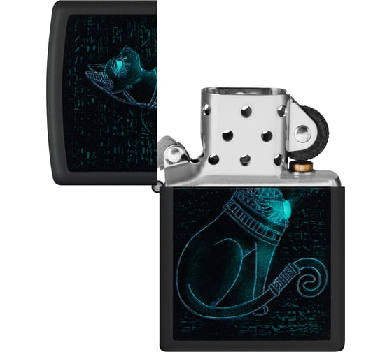 Зажигалка Zippo Spiritual Cat с покрытием Black Light, латунь/сталь, черная, матовая 38x13x57 мм 48582