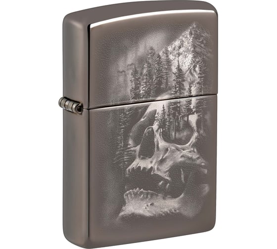 Зажигалка Zippo Skull Design с покрытием Black Ice, латунь/сталь, черная, 38x13x57 мм 49141