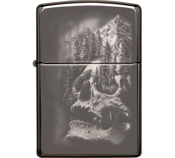 Зажигалка Zippo Skull Design с покрытием Black Ice, латунь/сталь, черная, 38x13x57 мм 49141