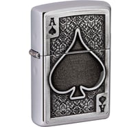 Зажигалка Zippo Ace Of Spades с покрытием Brushed Chrome, латунь/сталь, серебристая, 38x13x57 мм 49637