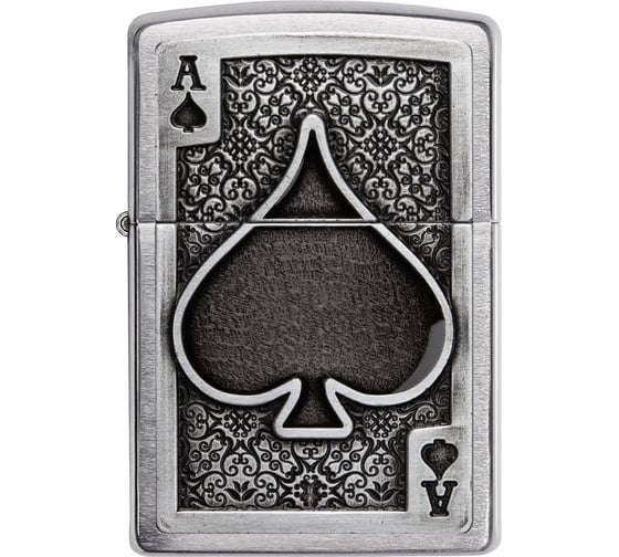 Зажигалка Zippo Ace Of Spades с покрытием Brushed Chrome, латунь/сталь, серебристая, 38x13x57 мм 49637