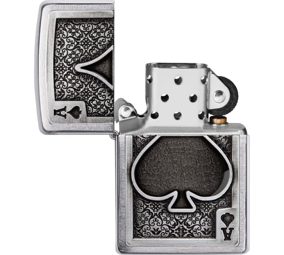 Зажигалка Zippo Ace Of Spades с покрытием Brushed Chrome, латунь/сталь, серебристая, 38x13x57 мм 49637