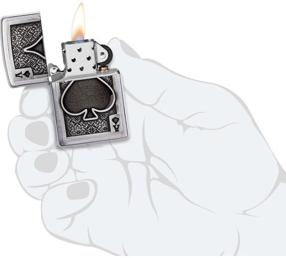 Зажигалка Zippo Ace Of Spades с покрытием Brushed Chrome, латунь/сталь, серебристая, 38x13x57 мм 49637