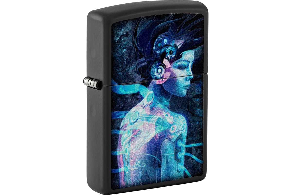 Зажигалка Zippo Cyborg Woman с покрытием Black Light, латунь/сталь, черная,  матовая 38x13x57 мм 48517