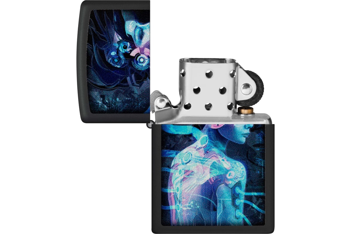 Зажигалка Zippo Cyborg Woman с покрытием Black Light, латунь/сталь, черная,  матовая 38x13x57 мм 48517