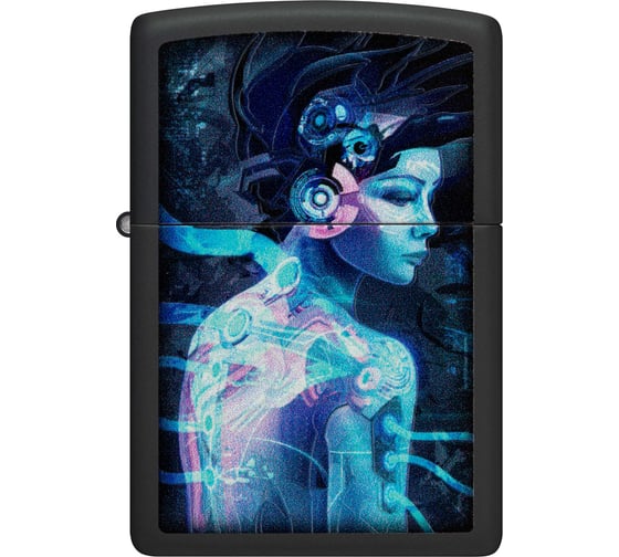 Зажигалка Zippo Cyborg Woman с покрытием Black Light, латунь/сталь, черная, матовая 38x13x57 мм 48517