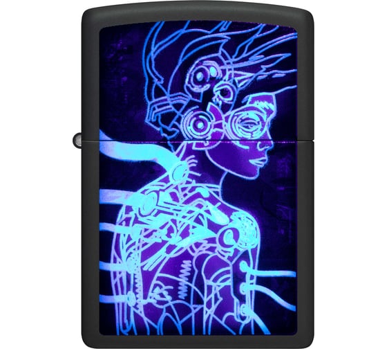 Зажигалка Zippo Cyborg Woman с покрытием Black Light, латунь/сталь, черная, матовая 38x13x57 мм 48517