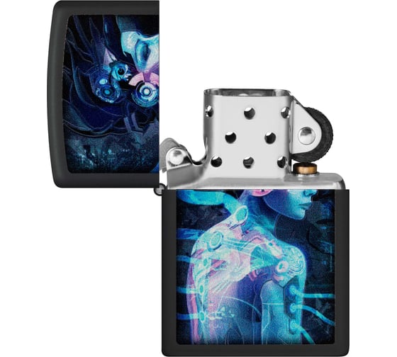 Зажигалка Zippo Cyborg Woman с покрытием Black Light, латунь/сталь, черная, матовая 38x13x57 мм 48517