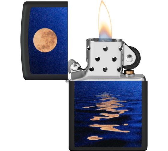 Зажигалка Zippo Moon Sunset с покрытием Black Light, латунь/сталь, черная, матовая, 38x13x57 мм 49810