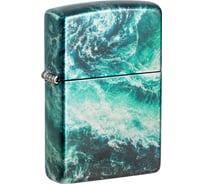 Зажигалка Zippo Rogue Wave с покрытием 540 Tumbled Chrome, латунь/сталь, бирюзовая, 38x13x57 мм 48621