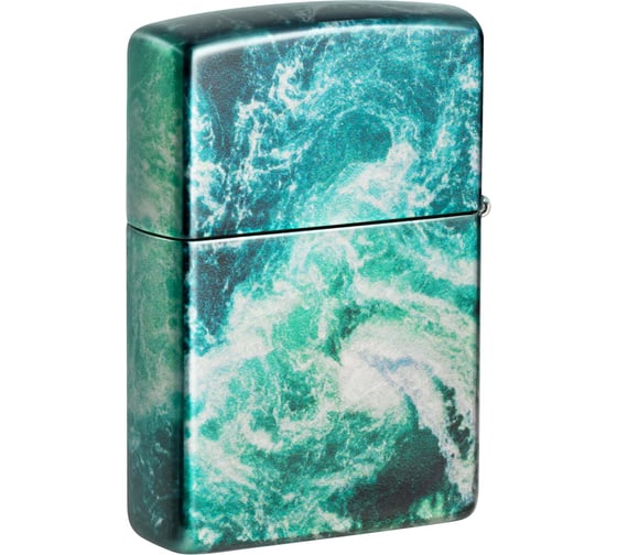 Зажигалка Zippo Rogue Wave с покрытием 540 Tumbled Chrome, латунь/сталь, бирюзовая, 38x13x57 мм 48621