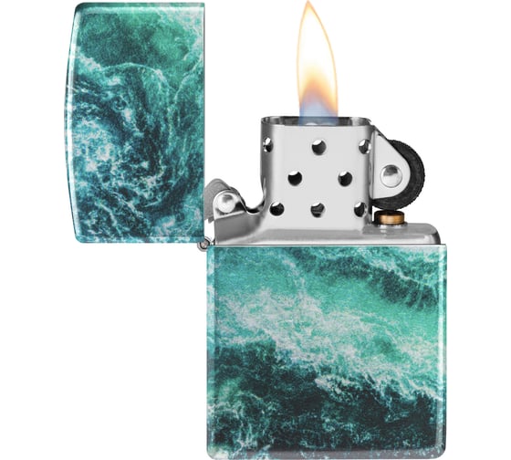 Зажигалка Zippo Rogue Wave с покрытием 540 Tumbled Chrome, латунь/сталь, бирюзовая, 38x13x57 мм 48621