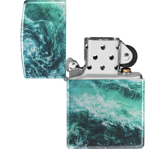 Зажигалка Zippo Rogue Wave с покрытием 540 Tumbled Chrome, латунь/сталь, бирюзовая, 38x13x57 мм 48621