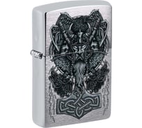 Зажигалка Zippo Viking Design с покрытием Brushed Chrome, латунь/сталь, серебристая, 38x13x57 мм 49777