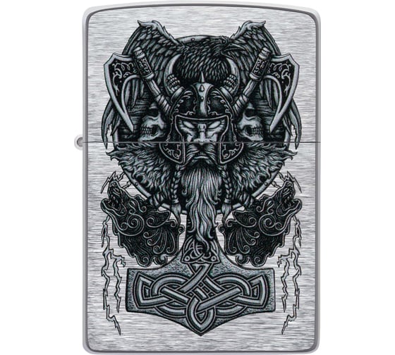 Зажигалка Zippo Viking Design с покрытием Brushed Chrome, латунь/сталь, серебристая, 38x13x57 мм 49777