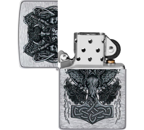 Зажигалка Zippo Viking Design с покрытием Brushed Chrome, латунь/сталь, серебристая, 38x13x57 мм 49777