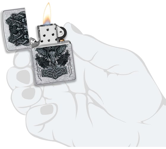 Зажигалка Zippo Viking Design с покрытием Brushed Chrome, латунь/сталь, серебристая, 38x13x57 мм 49777