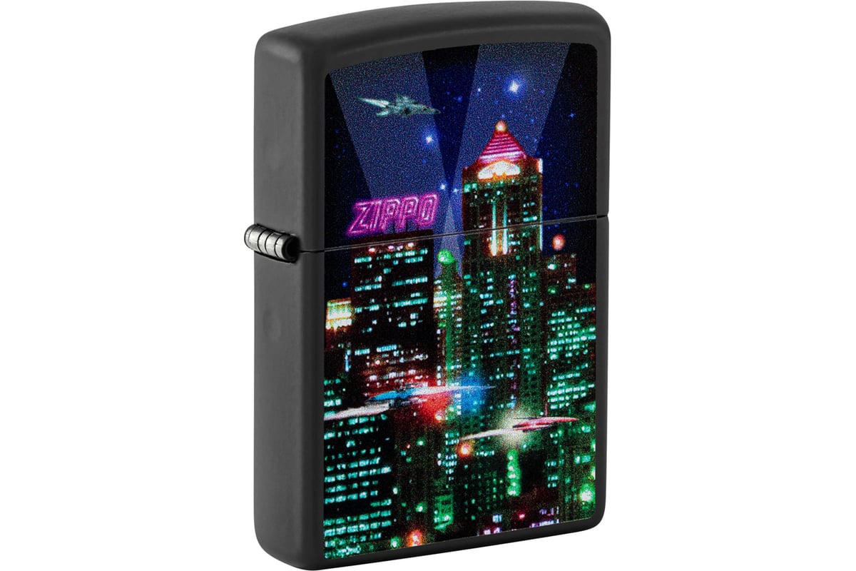 Зажигалка Zippo Cyber City с покрытием Black Matte, латунь/сталь, черная  38x13x57 мм 48506