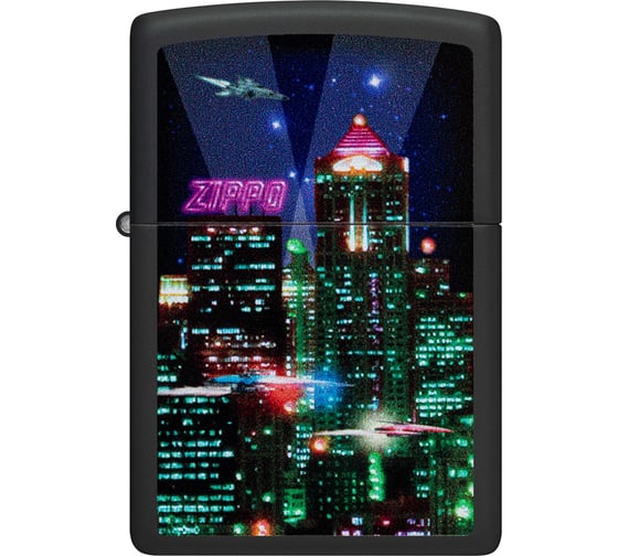 Зажигалка Zippo Cyber City с покрытием Black Matte, латунь/сталь, черная 38x13x57 мм 48506