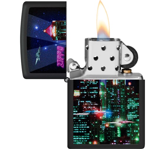Зажигалка Zippo Cyber City с покрытием Black Matte, латунь/сталь, черная 38x13x57 мм 48506