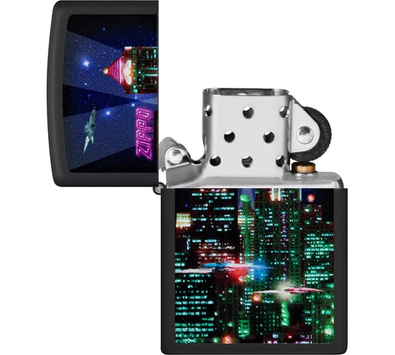 Зажигалка Zippo Cyber City с покрытием Black Matte, латунь/сталь, черная 38x13x57 мм 48506