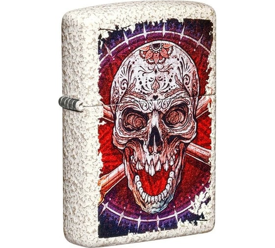 Зажигалка Zippo Skull Design с покрытием Mercury Glass, латунь/сталь, белая, 38x13x57 мм 49410