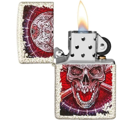 Зажигалка Zippo Skull Design с покрытием Mercury Glass, латунь/сталь, белая, 38x13x57 мм 49410
