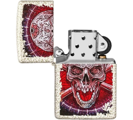 Зажигалка Zippo Skull Design с покрытием Mercury Glass, латунь/сталь, белая, 38x13x57 мм 49410