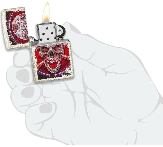 Зажигалка Zippo Skull Design с покрытием Mercury Glass, латунь/сталь, белая, 38x13x57 мм 49410