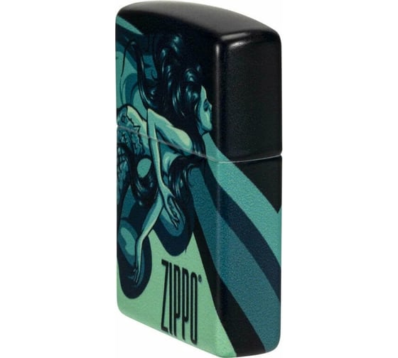 Зажигалка Zippo Mermaid Design с покрытием 540 Matte, латунь/сталь, черная, матовая, 38x13x57 мм 48605